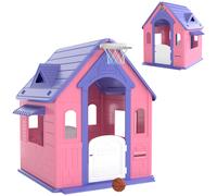 AIYAPLAY Casita Infantil Rosa Exterior e Interior 3 en 1 con Lanzamiento de Aros Baloncesto para Niños de 2-5 Años Rosa y Morado Aosom España