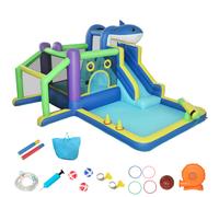 AIYAPLAY Castillo hinchable 8 en 1 con diseño de tiburón soplador tobogán piscina trampolín para 3-8 años 405x345x235cm Multicolor