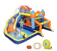 AIYAPLAY Castillo Hinchable Acuático 8 en 1 con Soplador 550W 350x325x210cm | Tobogán Extralargo Seco/Mojado, Zona de Salto, Escalada, Piscina, Portería, Canasta, Exterior Interior, Niños