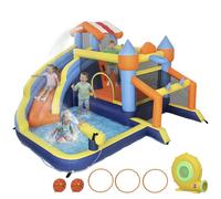 AIYAPLAY Castillo Hinchable Acuático 8 en 1 con Soplador 550W Castillo Hinchable Niños con Tobogán Zona de Salto Escalada Piscina Portería Canasta Lanzamiento de Aros Exterior Interior 350x325x210 cm