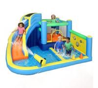 AIYAPLAY Castillo Hinchable Acuático 8 en 1 con Soplador 550W Castillo Hinchable Niños con Tobogán Zona de Salto Escalada Piscinas Canasta Lanzamiento de Aros Anillas Exterior Interior 350x320x190 cm