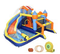 AIYAPLAY Castillo Hinchable Acuático 8 en 1 con Soplador 550W Tobogán Trampolín Escalada Piscina Portería Canasta Lanzamiento
