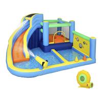 AIYAPLAY Castillo Hinchable Acuático 8 en 1 con Soplador 550W Tobogán Trampolín Escalada Piscinas Canasta Lanzamiento de Aros