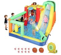 AIYAPLAY Castillo Hinchable Acuático con Soplador 550W 9 en 1 Castillo Hinchable Niños con Tobogán Zona de Salto Escalada 2 Piscinas Canasta Columna de Boxeo Dardos Exterior Interior 330x290x185 cm