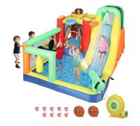 AIYAPLAY Castillo Hinchable Acuático con Soplador 550W 9 en 1 Castillo Hinchable para Niños con Tobogán Trampolín Escalada 2 Piscinas Canasta Columna de Boxeo Dardos Exterior Interior 330x290x185 cm