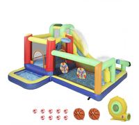AIYAPLAY Castillo Hinchable Acuático con Soplador 550W 9 en 1 con Tobogán Trampolín Escalada 2 Piscinas Canasta Columna de Boxeo