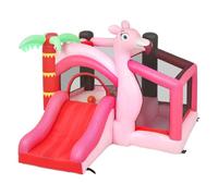 AIYAPLAY Castillo Hinchable para Niños con Soplador, Castillo Hinchable con Tobogán, Cama Elástica, Piscina de Pelotas, Canasta de Baloncesto, Diseño de Flamenco, Interior y Exterior, 255x230x196 cm