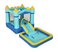 AIYAPLAY Castillo Hinchable para Niños con Soplador, Castillo Hinchable con Tobogán, Cama Elástica, Piscina y Aro de Baloncesto, para Niños 3-8 Años, Interior y Exterior, 364x173x182 cm, Azul