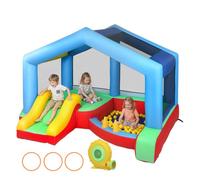 AIYAPLAY Castillo Hinchable para Niños con Soplador, Castillo Hinchable con Tobogán, Cama Elástica, Piscina de Pelotas, Juego de Aros, Toldo y Bolsa de Transporte, Interior y Exterior, 290x230x200 cm