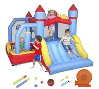AIYAPLAY Castillo Hinchable para Niños con Soplador, Castillo Hinchable con Tobogán, Trampolín, Piscina, Pilar de Boxeo y Aro de Baloncesto, para Niños 3-8 Años, Interior y Exterior, 277x270x215 cm