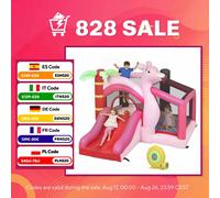 AIYAPLAY Castillo Hinchable para Niños con Soplador Tobogán Cama Elástica Piscina de Pelotas Canasta de Baloncesto 255x230x196cm Rosa 255x230x196 cm