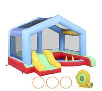 AIYAPLAY Castillo Hinchable para Niños con Soplador Tobogán Cama Elástica Piscina de Pelotas Juego de Aros Toldo