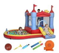 AIYAPLAY Castillo Inflable con soplador, Parque Acuático, Parque Infantil Inflable, Toboganes, Trampolín, Piscina de bolas, Cesta de Baloncesto, Pistola de Agua, Exterior/Interior, Niños 3-8 Años