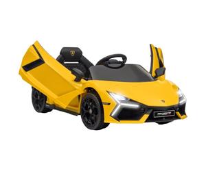 AIYAPLAY Coche eléctrico Infantil con Licencia Lamborghini Revue Amarillo | Vehículo eléctrico 12V, puertas de mariposa, mando 2.4G, suspensión, luces, música, bocina, para niños 3-5 años