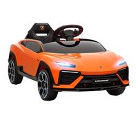 AIYAPLAY Coche Eléctrico para Niños 3-8 Años Lamborghini con Puertas de Tijera, Coche Eléctrico 12V para Niños con 2 Motores, Suspensión, Mando a Distancia, MP3, Música, Ruedas y Asa, Naranja