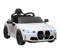 AIYAPLAY Coche Eléctrico para Niños, BMW M4, Coche de Batería 12V, con Mando a Distancia 2,4 G, Ruedas Traseras con Suspensión, Faros LED, Música, USB, Motor Doble, Blanco