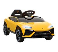 AIYAPLAY Coche eléctrico para niños de 12 V con mando a distancia de 2,4 GHz, 2 motores, con claxon, LED, música, arranque suave, vehículo eléctrico para niños de 3 a 6 años, color amarillo