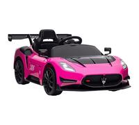 AIYAPLAY Coche Eléctrico para Niños de +3 Años Maserati GT2 Coche Eléctrico con Batería 12V con Mando a Distancia Faros LED Bocina Música y Ruedas Auxiliares 115x60x45 cm Rosa