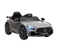 Aiyaplay coche eléctrico para niños de +3 años mercedes-benz amg gtr carro eléctrico infantil con batería 12v mando a distancia faros bocina música mp3 arranque lento y pantalla plata