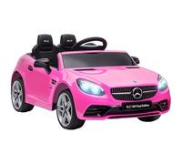 AIYAPLAY Coche Eléctrico para Niños de +3 Años, Mercedes SLC 300, Coche Eléctrico 12V, con Mando a Distancia 2,4 G, Ruedas Traseras con Suspensión, Faros LED, Música, USB, Motor Doble, Rosa