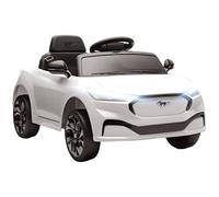 AIYAPLAY Coche eléctrico para niños Ford Mustang Mach-E con licencia oficial, 12 V, mando a distancia de 2,4 G, 2 motores de 25 W, vehículo con arranque suave, faros LED, música y puerto USB, blanco