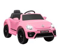 AIYAPLAY Coche Eléctrico Rosa para Niños de +3 Años Volkswagen Beetle Batería 12V Mando a Distancia Faros Bocina y Música 97x56,5x46 cm Aosom España