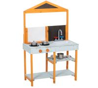 AIYAPLAY Cocina de barro para niños - Cocina de juego exterior de madera con placa, fregadero extraíble y estantes para niños de 3-8 años, Azul claro Aosom España