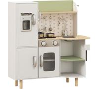 AIYAPLAY Cocinita de Juguete Infantil de Madera con Máquina de Hielo Fregadero Móvil y Utensilios de Cocina 84x34x89 cm Blanco