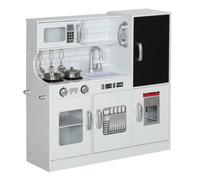 AIYAPLAY Cocina de Juguete Cocina para Niños de +3 Años Cocinita Infantil de Madera con Accesorios para Cocinar Pizarra Máquina de Hielo y Teléfono 83,8x26,8x81 cm Blanco