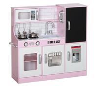 AIYAPLAY Cocina de Juguete Cocina para Niños de +3 Años Cocinita Infantil de Madera con Accesorios para Cocinar Pizarra Máquina de Hielo y Teléfono 83,8x26,8x81 cm Rosa