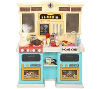 AIYAPLAY Cocina de juguete con agua corriente, accesorios de 85 piezas, grifo eléctrico, luces, sonidos, para niños de 3-6 años, plástico, verde