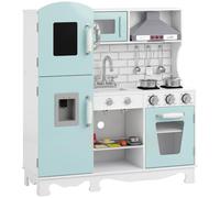 AIYAPLAY Cocina de Juguete de Madera con Luces y Sonidos Campana Extractora | Cocinita Infantil, con Dispensador de Agua, Cafetera, Nevera, Horno, Fregadero, Accesorios, 3-6 Años, Verde Azulado