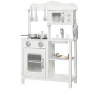 AIYAPLAY Cocina de Juguete de Madera con Sonido 3 Años 55x24x86 cm Blanco | Cocinita Infantil con Accesorios, Fregadero, Microondas y Fogón, Juguetes para Niños