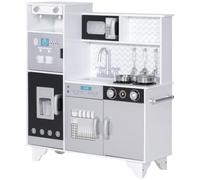 AIYAPLAY Cocina de Juguete de Madera con Sonido 79,5x24x83,8 cm Blanco | Cocinita Infantil, Accesorios de Acero Inoxidable, Microondas, Máquina de Hielo, Cafetera, Lavavajillas