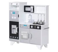 Aiyaplay cocina de juguete de madera con sonido, cocinita infantil con accesorios de acero inoxidable, microondas, máquina de hielo, cafetera, lavavajillas, 79,5x24x83,8 cm, blanco