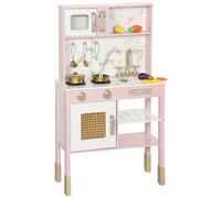 AIYAPLAY Cocina de Juguete de Madera con Sonido, Cocinita Infantil con Accesorios de Acero Inoxidable, Microondas, Horno, Fregadero, Verduras para Cortar, para Niños a Partir de 3 Años, Rosa