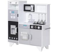 AIYAPLAY Cocina de Juguete de Madera con Sonido, Cocinita Infantil con Accesorios de Acero Inoxidable, Microondas, Máquina de Hielo, Cafetera, Lavavajillas, 79,5x24x83,8 cm, Blanco