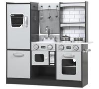 AIYAPLAY Cocina de Juguete de Madera con Sonido, Cocinita Infantil con Accesorios de Acero Inoxidable, Nevera, Microondas, Fregadero, 81x27x79,7 cm, Marrón Oscuro