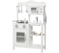AIYAPLAY Cocina de Juguete de Madera con Sonido Cocinita Infantil con Accesorios, Fregadero, Microondas y Fogón, Juguetes para Niños Desde 3 Años, 55x24x86 cm, Blanco
