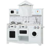 AIYAPLAY Cocina de Juguete de Madera con Sonido y Cortinas Lavadora Blanco