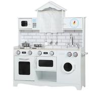 AIYAPLAY Cocina de Juguete de Madera con Sonido y Cortinas Lavadora Blanco | Cocinita Infantil, Accesorios de Acero Inoxidable, Microondas, Fregadero, para Niños a Partir de 3 Años