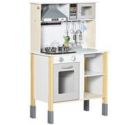 AIYAPLAY Cocina de Juguete de Madera para Niños +3 Años con Altura Regulable, Luz y Sonidos, Grifo con Agua, Fregadero, Placa de Cocina y Horno Cocinita de Juguete 60x30,5x93,2 cm Blanco