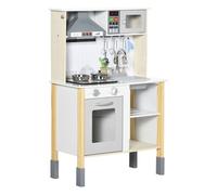 AIYAPLAY Cocina Infantil de Madera para Niños de +3 Años con Altura Ajustable Luz y Sonidos 60x30,5x93,2 cm Blanco Aosom España