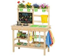 Aiyaplay - Cocina de Madera con Macetas y Accesorios de Acero Inoxidable - Madera Natural