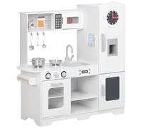 AIYAPLAY Cocina de Juguete para Niños +3 Años Cocina de Madera Infantil Cocinita Infantil con Fogón Grifo Fregadero Microondas Reloj Máquina de Hielo y Accesorios de Cocina Blanco