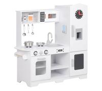 AIYAPLAY Cocina de Juguete para Niños +3 Años Cocina de Madera Infantil Cocinita Infantil con Fogón Grifo Fregadero Microondas Reloj Máquina de Hielo y Accesorios de Cocina Blanco