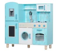 AIYAPLAY Cocina de Juguete para Niños +3 Años de Madera Infantil con Sonido, Fogón, Horno, Grifo, Fregadero, Microondas, Lavadora, Máquina de Hielo y Accesorios Azul