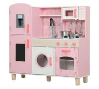 AIYAPLAY Cocina de Juguete para Niños +3 Años Cocina de Madera Infantil Cocinita Infantil con Sonido Fogón Horno Grifo Fregadero Microondas Lavadora Máquina de Hielo y Accesorios Rosa