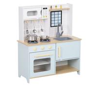Aiyaplay cocina de juguete para niños +3 años cocina de madera infantil cocinita infantil con sonido fogón horno grifo fregadero microondas y accesorios de cocina azul 72 cm