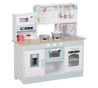 AIYAPLAY Cocina de Juguete para Niños +3 Años Cocina de Madera Infantil Cocinita Infantil con Sonido Fogón Grifo Fregadero Microondas Cafetera Máquina de Hielo y Accesorios de Cocina Blanco